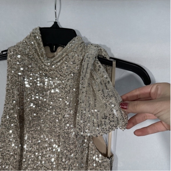 NEW $398 IEENA Mac Duggal [ 0 ] Sequin Bow Halter Neck‎ Column Gown Silver - Picture 8 of 15